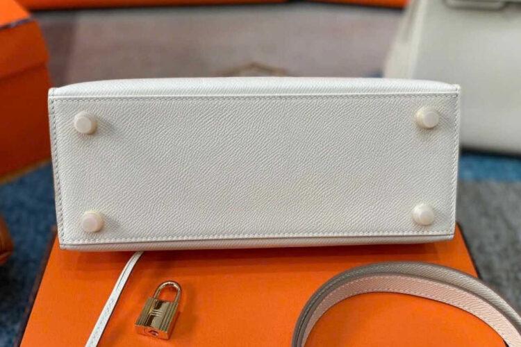 Túi Hermes Kelly 25 Craie Epsom GHW Màu Kem Da Nhập Khâu Tay