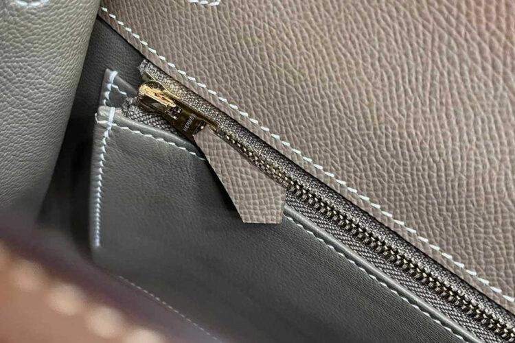 Túi Hermes Kelly 25 Etoupe Epsom GHW Nâu Da Nhập Khâu Tay