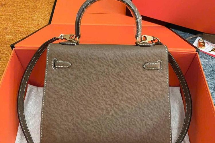 Túi Hermes Kelly 25 Etoupe Epsom GHW Nâu Da Nhập Khâu Tay