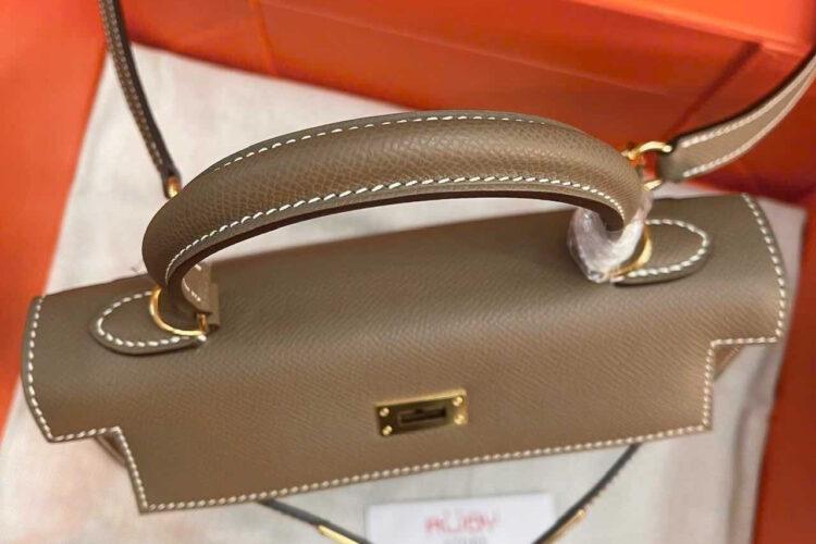 Túi Hermes Kelly 25 Etoupe Epsom GHW Nâu Da Nhập Khâu Tay