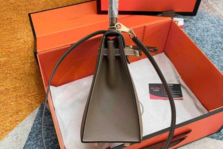 Túi Hermes Kelly 25 Etoupe Epsom GHW Nâu Da Nhập Khâu Tay