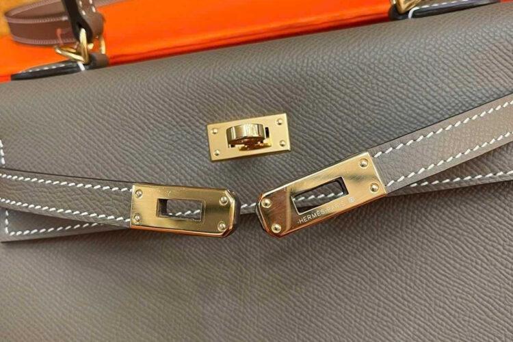 Túi Hermes Kelly 25 Etoupe Epsom GHW Nâu Da Nhập Khâu Tay