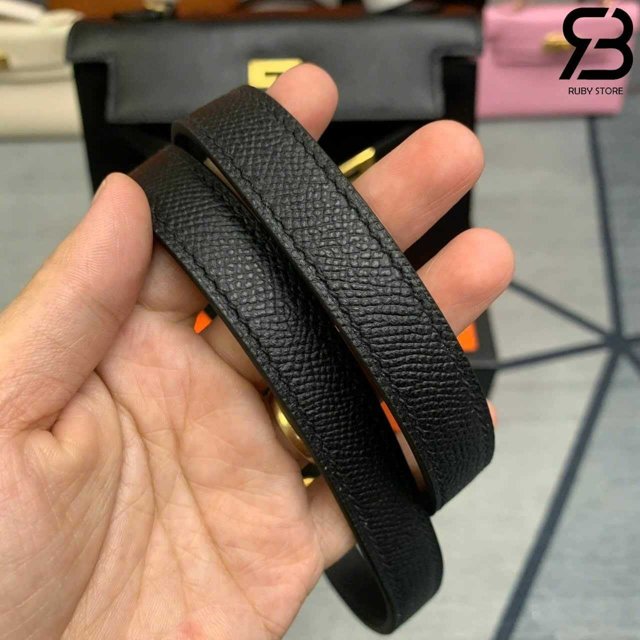 Túi Hermes Kelly 25 Noir Black Epsom GHW Màu Đen Da Nhập Khâu Tay