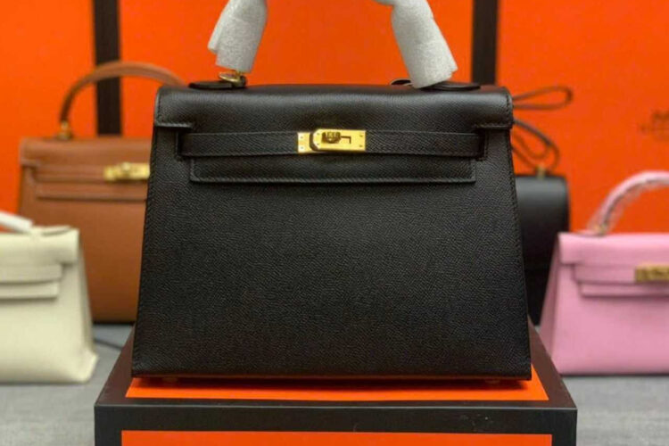 Túi Hermes Kelly 25 Noir Black Epsom GHW Màu Đen Da Nhập Khâu Tay