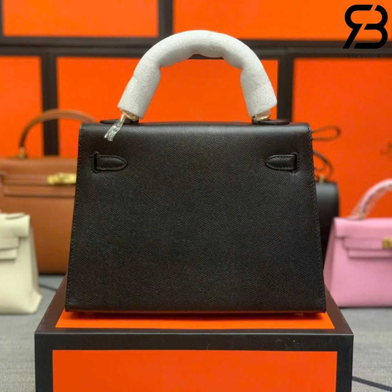 Túi Hermes Kelly 25 Noir Black Epsom GHW Màu Đen Da Nhập Khâu Tay