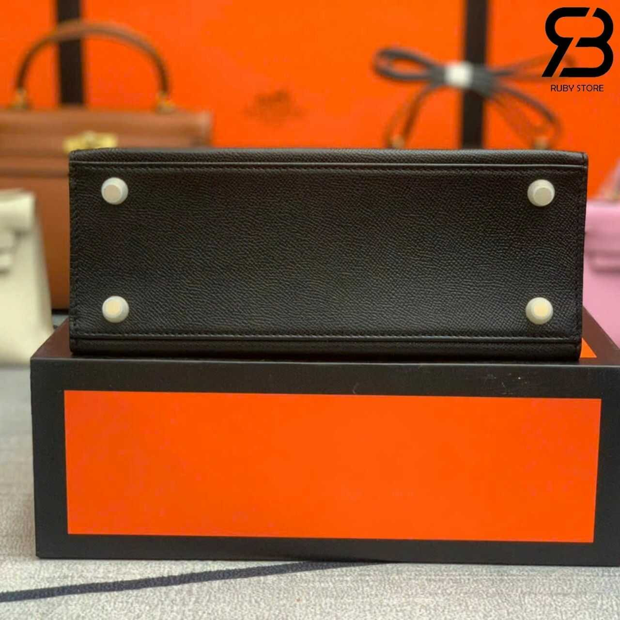 Túi Hermes Kelly 25 Noir Black Epsom GHW Màu Đen Da Nhập Khâu Tay