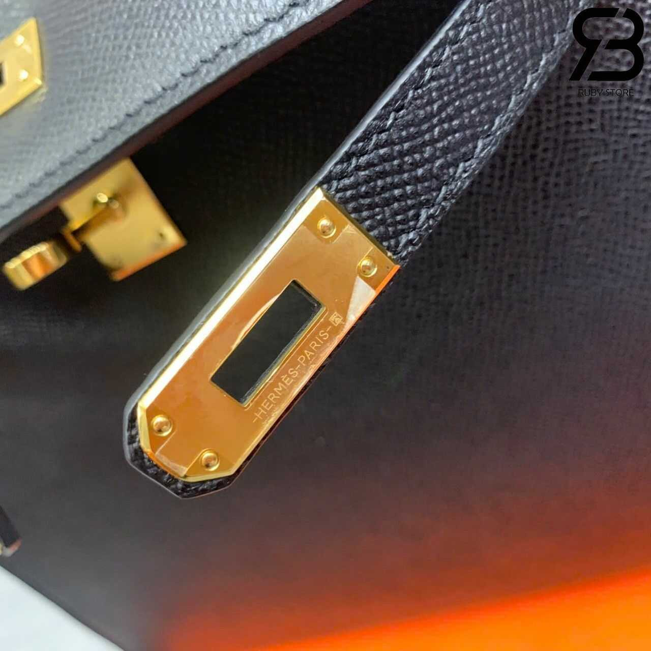 Túi Hermes Kelly 25 Noir Black Epsom GHW Màu Đen Da Nhập Khâu Tay