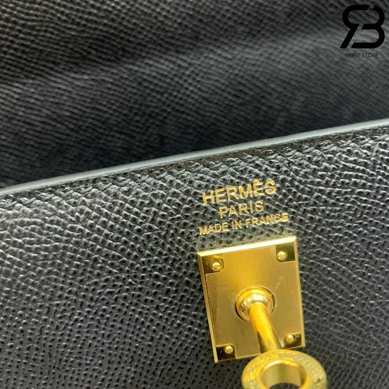 Túi Hermes Kelly 25 Noir Black Epsom GHW Màu Đen Da Nhập Khâu Tay