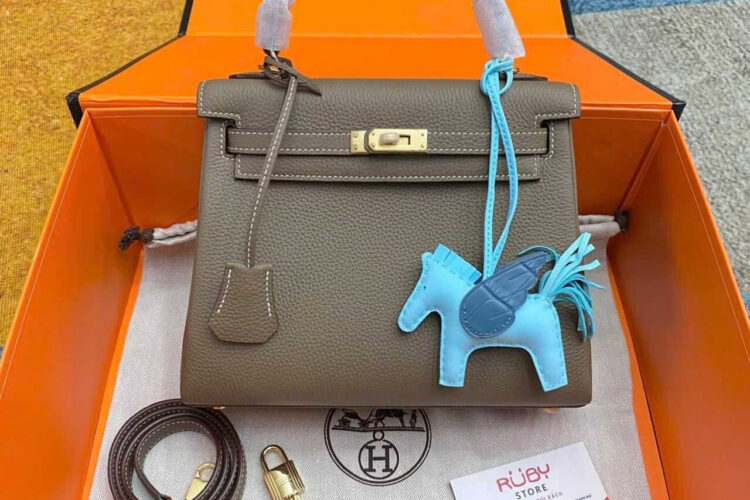 Túi Hermes Kelly 25 Togo Retourn Etoupe GHW Nâu Da Nhập Khâu Tay