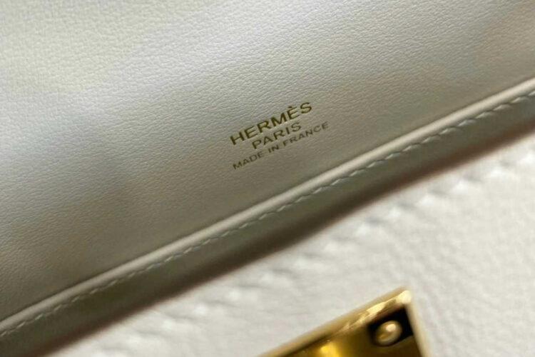 Túi Hermes Kelly Pochette 22 Craie Swift GHW Kem Khâu Tay