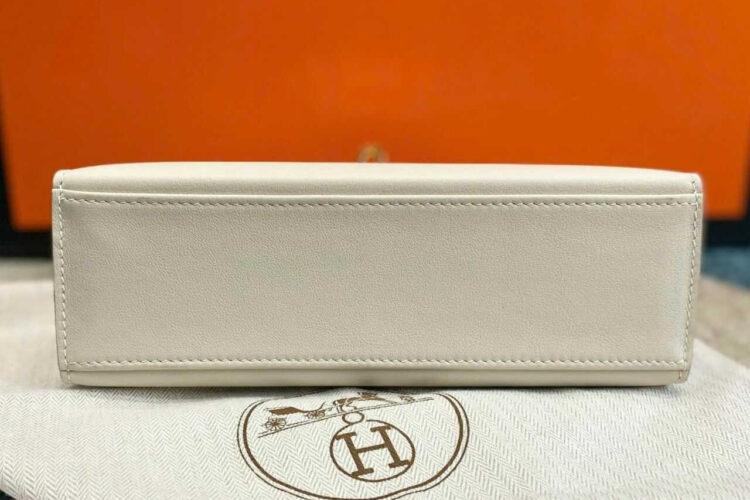 Túi Hermes Kelly Pochette 22 Craie Swift GHW Kem Khâu Tay