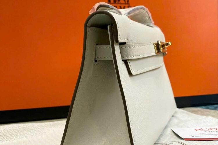 Túi Hermes Kelly Pochette 22 Craie Swift GHW Kem Khâu Tay