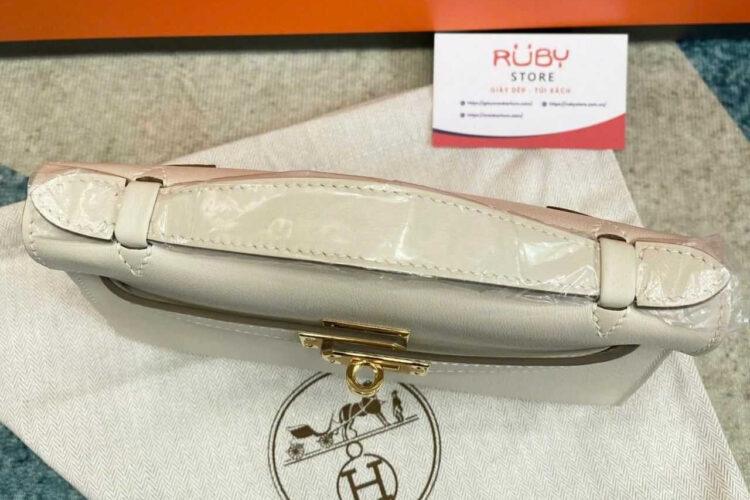 Túi Hermes Kelly Pochette 22 Craie Swift GHW Kem Khâu Tay