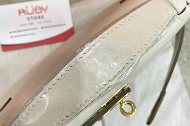 Túi Hermes Kelly Pochette 22 Craie Swift GHW Kem Khâu Tay