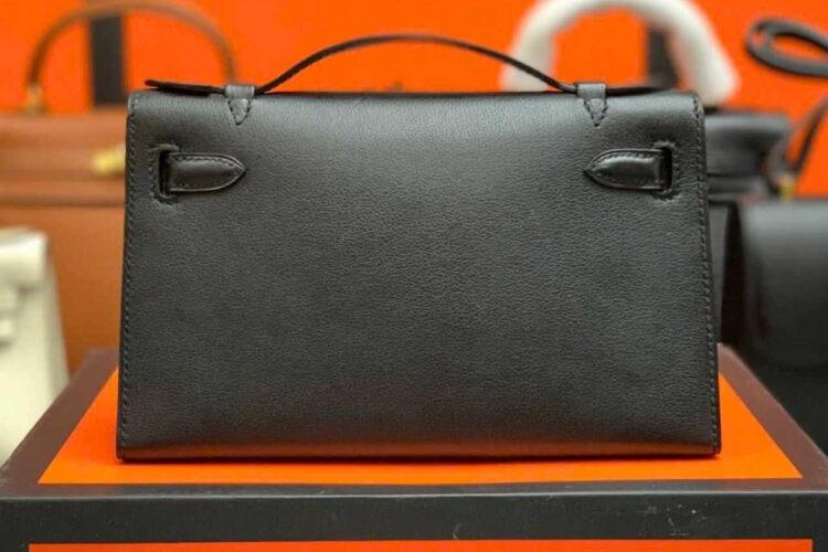 Túi Hermes Kelly Pochette 22 Noir Black Swift GHW đen Khâu Tay