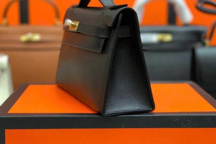 Túi Hermes Kelly Pochette 22 Noir Black Swift GHW đen Khâu Tay