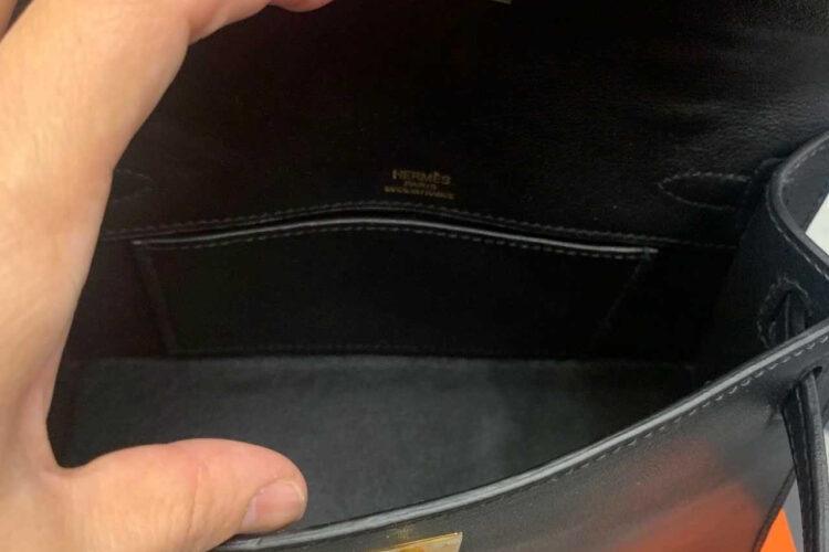 Túi Hermes Kelly Pochette 22 Noir Black Swift GHW đen Khâu Tay