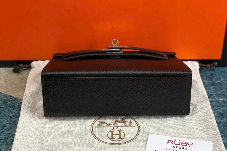 Túi Hermes Kelly Pochette 22 Noir Epsom PHW Đen Khâu Tay