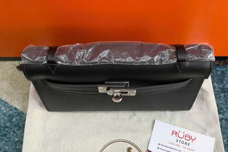 Túi Hermes Kelly Pochette 22 Noir Epsom PHW Đen Khâu Tay