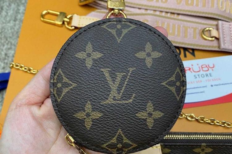 Túi LV Multi Pochette Monogram Pink M44840 Nâu Dây Hồng