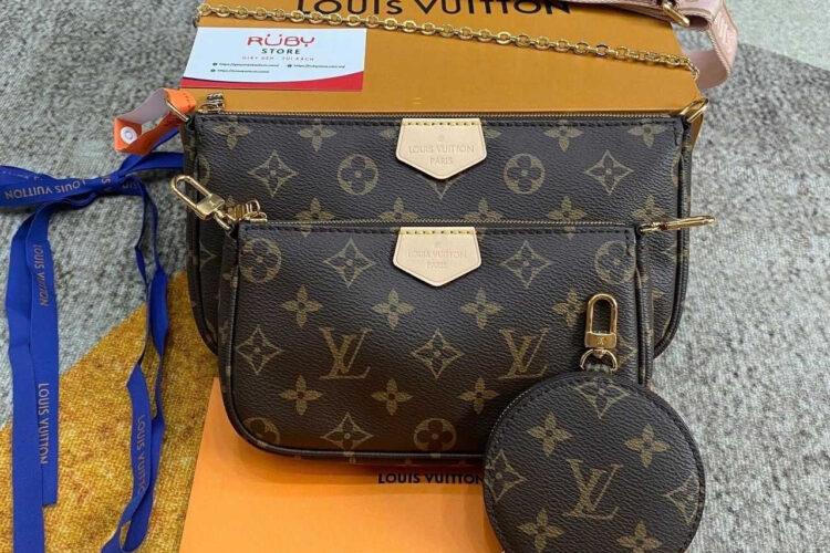 Túi LV Multi Pochette Monogram Pink M44840 Nâu Dây Hồng