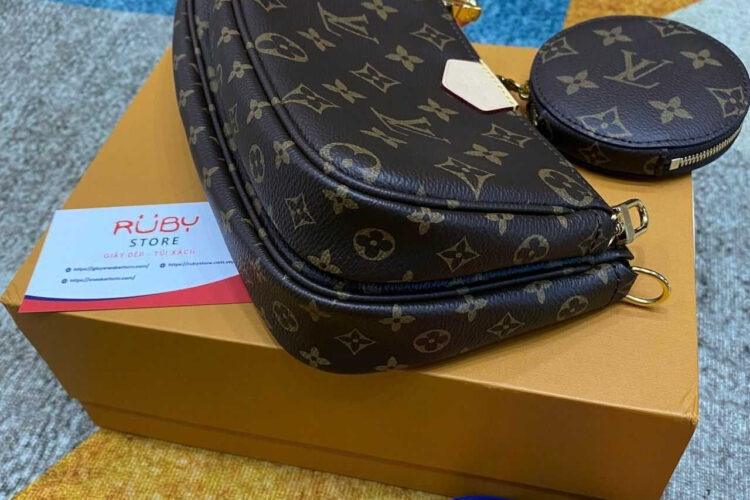 Túi LV Multi Pochette Monogram Pink M44840 Nâu Dây Hồng