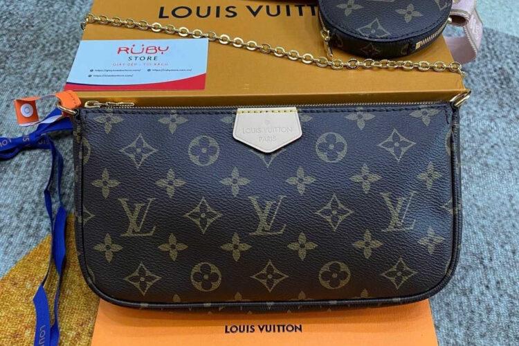 Túi LV Multi Pochette Monogram Pink M44840 Nâu Dây Hồng