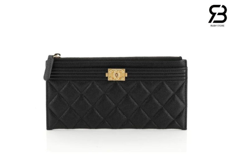 Ví CN Boy Long Zip Pouch Black Caviar GHW Đen Khóa Vàng