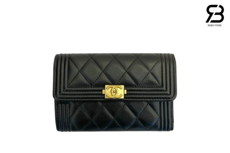 Ví CN Boy Medium Flap Wallet Black Lambskin GHW Đen Khóa Vàng