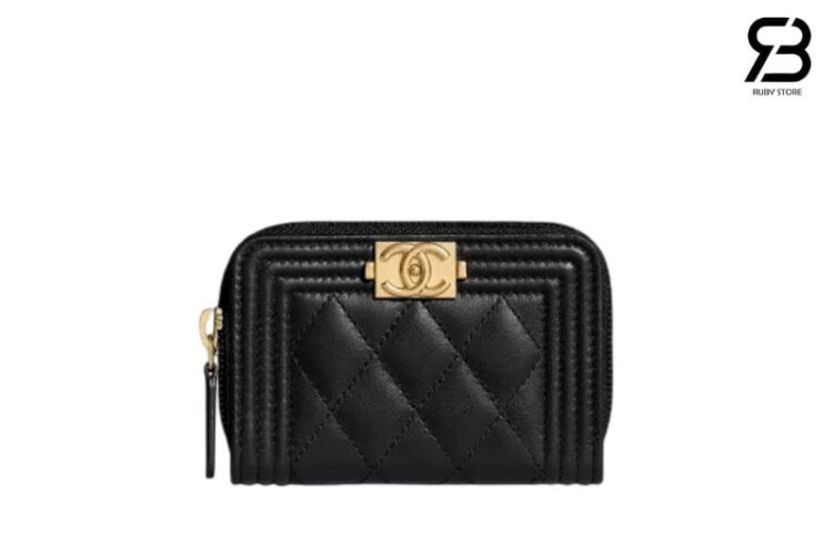Ví CN Boy Zip Coin Purse Black Lambskin GHW Màu Đen