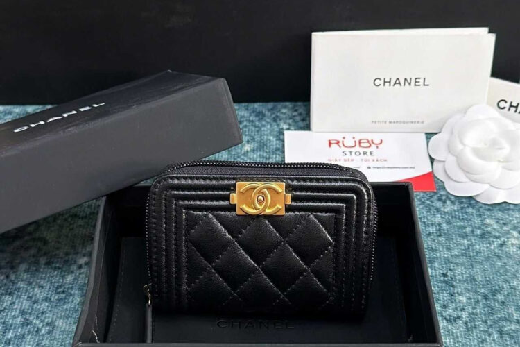 Ví CN Boy Zip Coin Purse Black Lambskin GHW Màu đen
