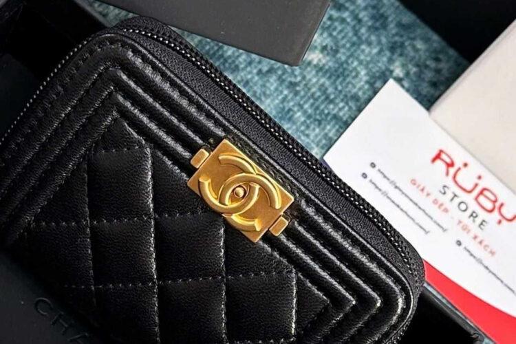 Ví CN Boy Zip Coin Purse Black Lambskin GHW Màu đen