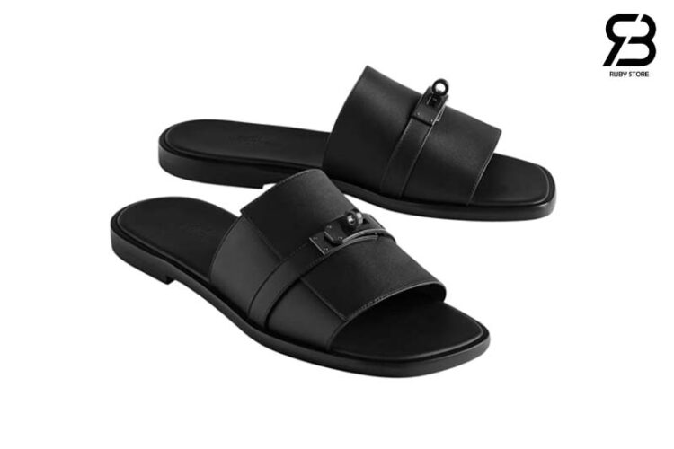 Dép Hermes Gabriel Sandal Black Calfskin Màu Đen Khóa Đen Best Deal
