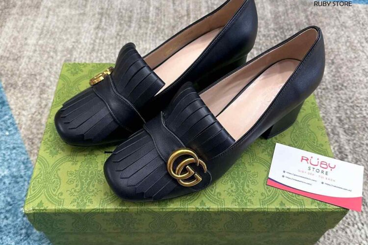 Giày Cao Gót Gucci Mid Pumps Black Gold Đen Vàng Best Sale (Size 37)