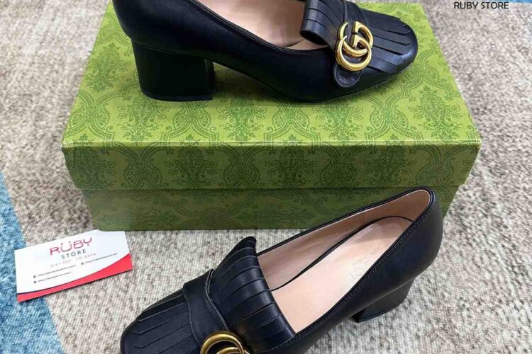 Giày Cao Gót Gucci Mid Pumps Black Gold Đen Vàng Best Sale (Size 37)