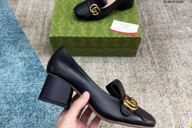Giày Cao Gót Gucci Mid Pumps Black Gold Đen Vàng Best Sale (Size 37)