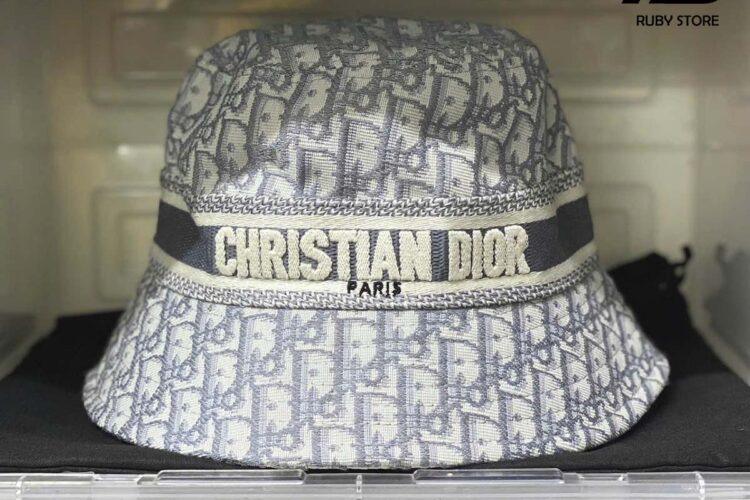 Mũ Dior Oblique Small Brim Bucket Hat White and Gray Embroidery Xám Trắng Cao Cấp