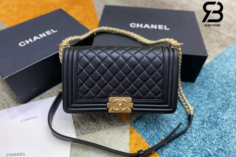 Túi CN Le Boy Medium Black Caviar GHW 25CM Màu Đen Siêu Cấp Sale