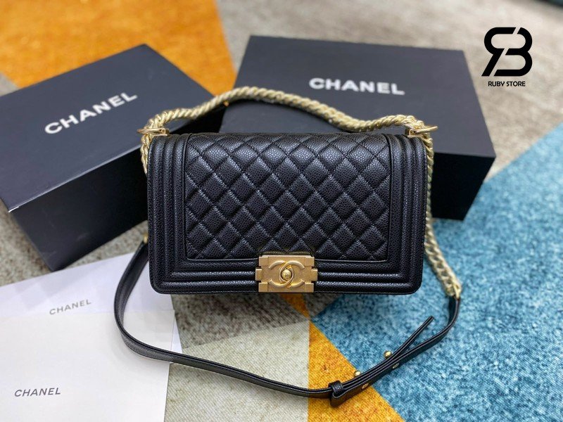 Túi CN Le Boy Medium Black Caviar GHW 25CM Màu Đen Siêu Cấp Sale