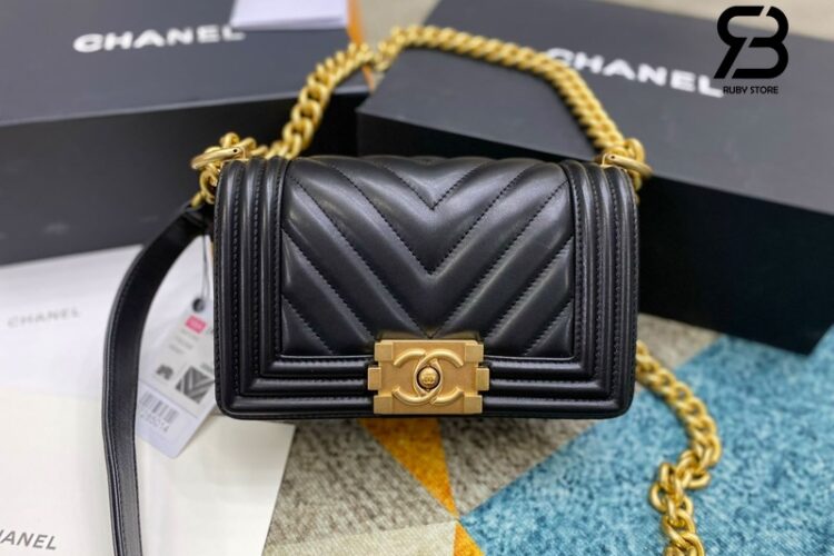Túi CN Le Boy Small Black Lambskin Chevron GHW 20.5CM Màu Đen Siêu Cấp Sale