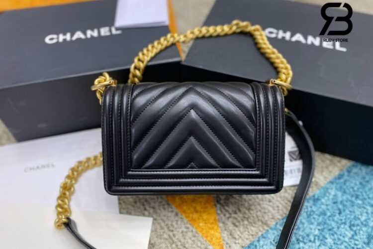 Túi CN Le Boy Small Black Lambskin Chevron GHW 20.5CM Màu Đen Siêu Cấp Sale