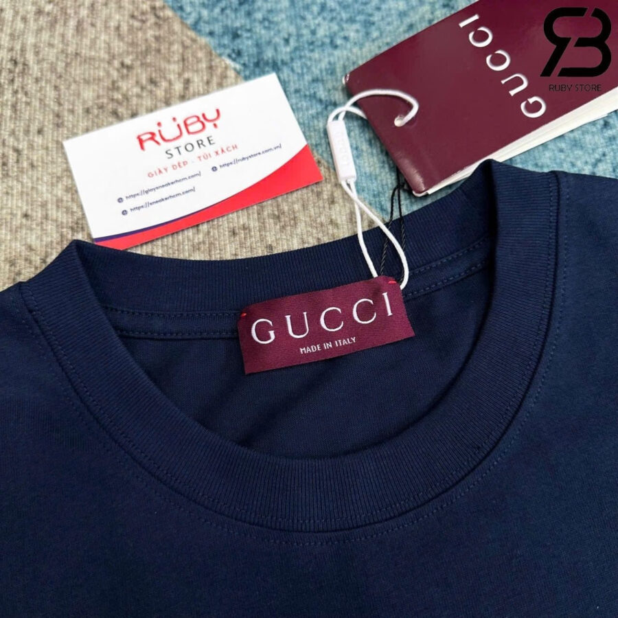 ÁO GUCCI COTTON JERSEY T-SHIRT WITH PRINT NAVY