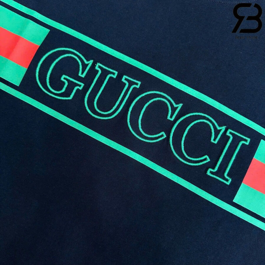 ÁO GUCCI COTTON JERSEY T-SHIRT WITH PRINT NAVY