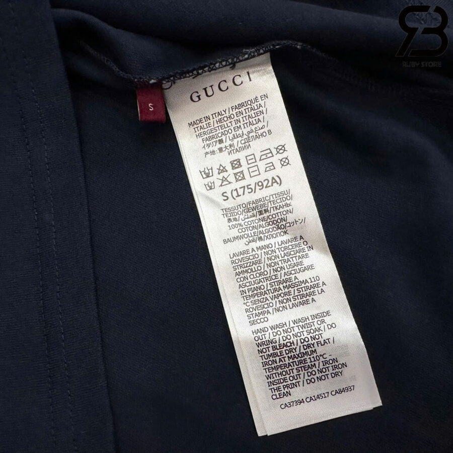 ÁO GUCCI COTTON JERSEY T-SHIRT WITH PRINT NAVY
