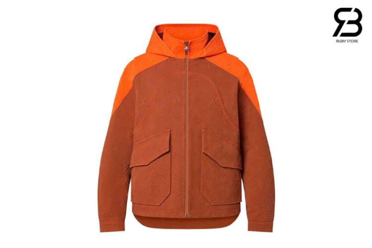 Áo Khoác LV Monogram Hooded Denim Jacket Nâu Cam