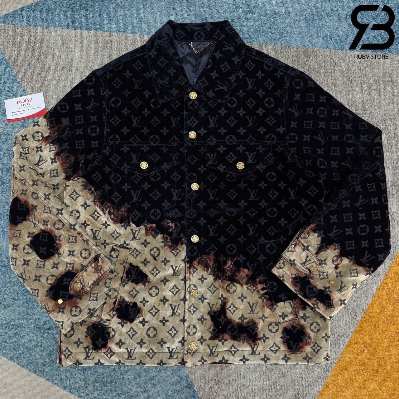 Áo LV Monogram Bleached Denim Jacket Xanh Dương