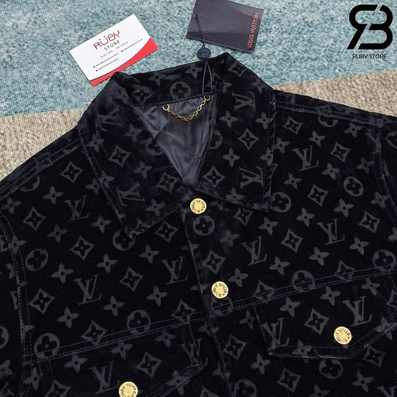 Áo LV Monogram Bleached Denim Jacket Xanh Dương