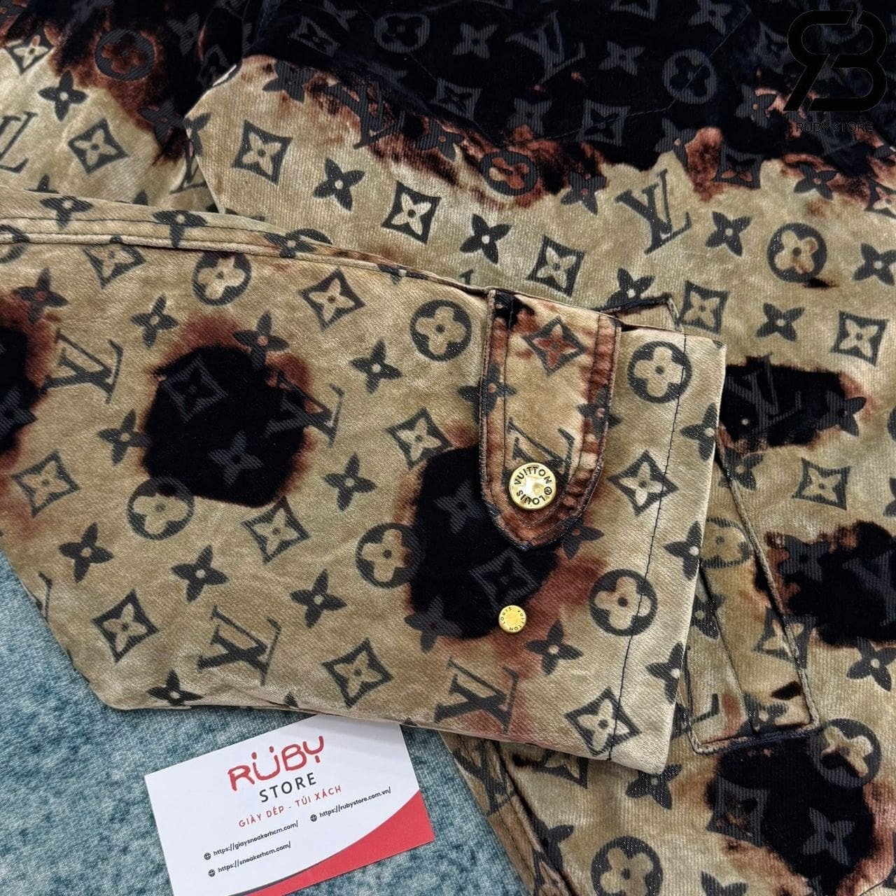 Áo LV Monogram Bleached Denim Jacket Xanh Dương