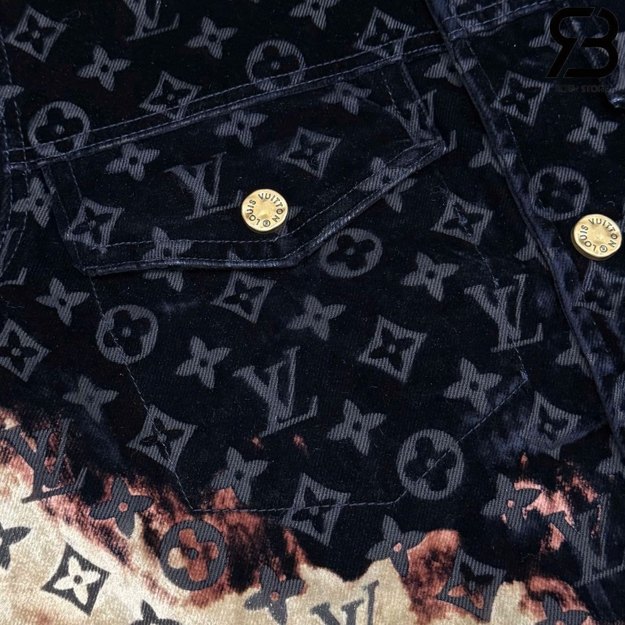 Áo LV Monogram Bleached Denim Jacket Xanh Dương