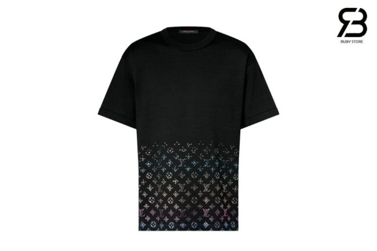 Áo LV Monogram Gradient Embellished Short-Sleeved Crewneck Black